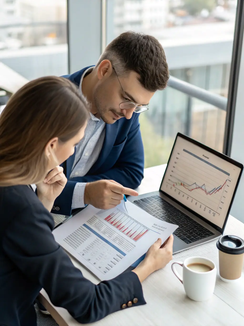 A professional consultant reviewing a detailed payment processing report with a client, highlighting areas for fee reduction and optimization.