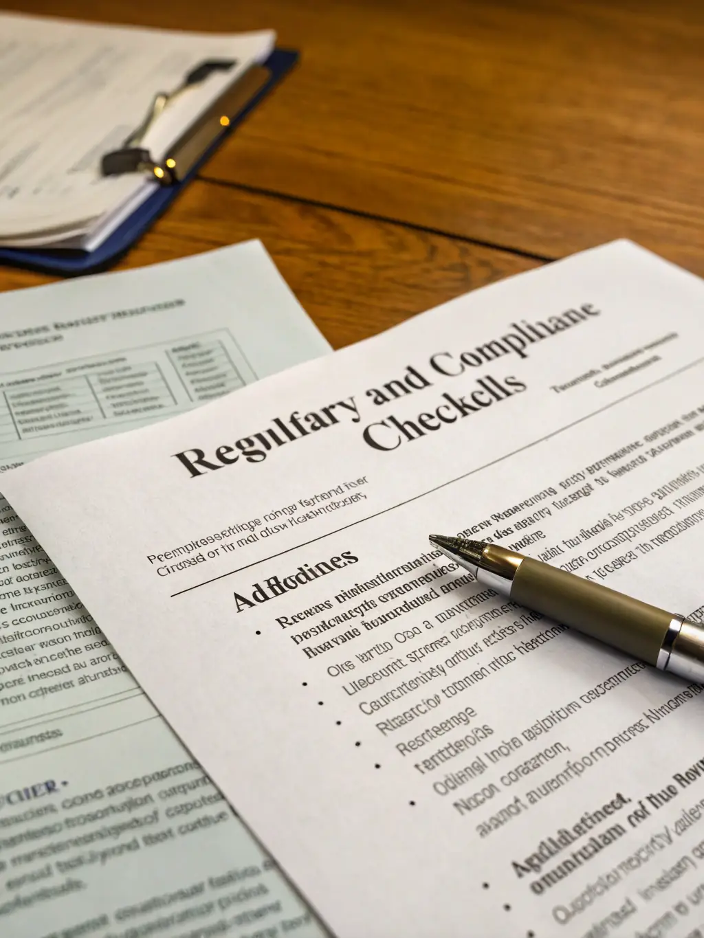 An image of a compliance checklist with regulatory documents and a secure lock icon, representing OTO PAY's regulatory compliance assistance.